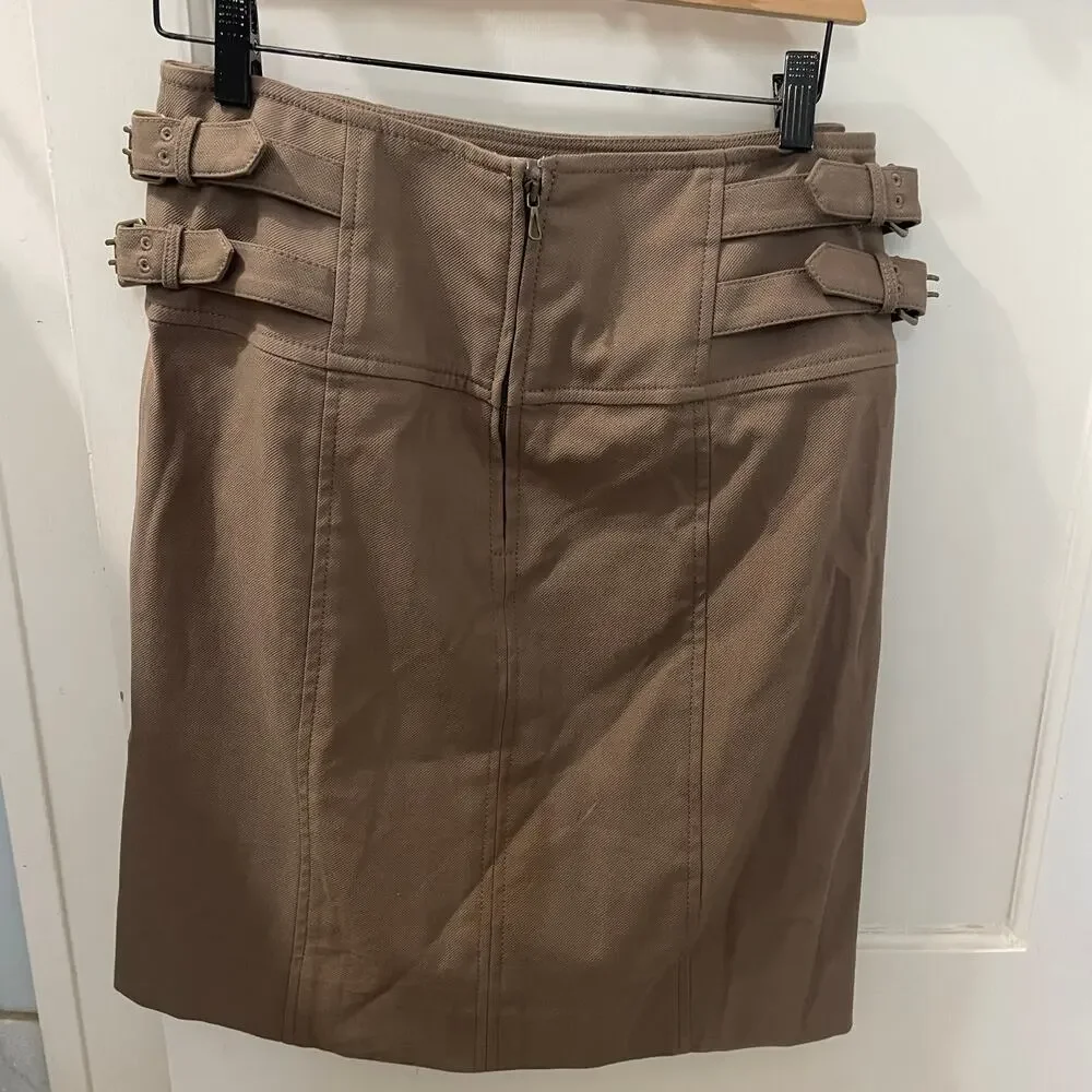Etcetera Brown Buckle Accent Straight Skirt Cotton Blend Size 8 - Picture 5 of 6